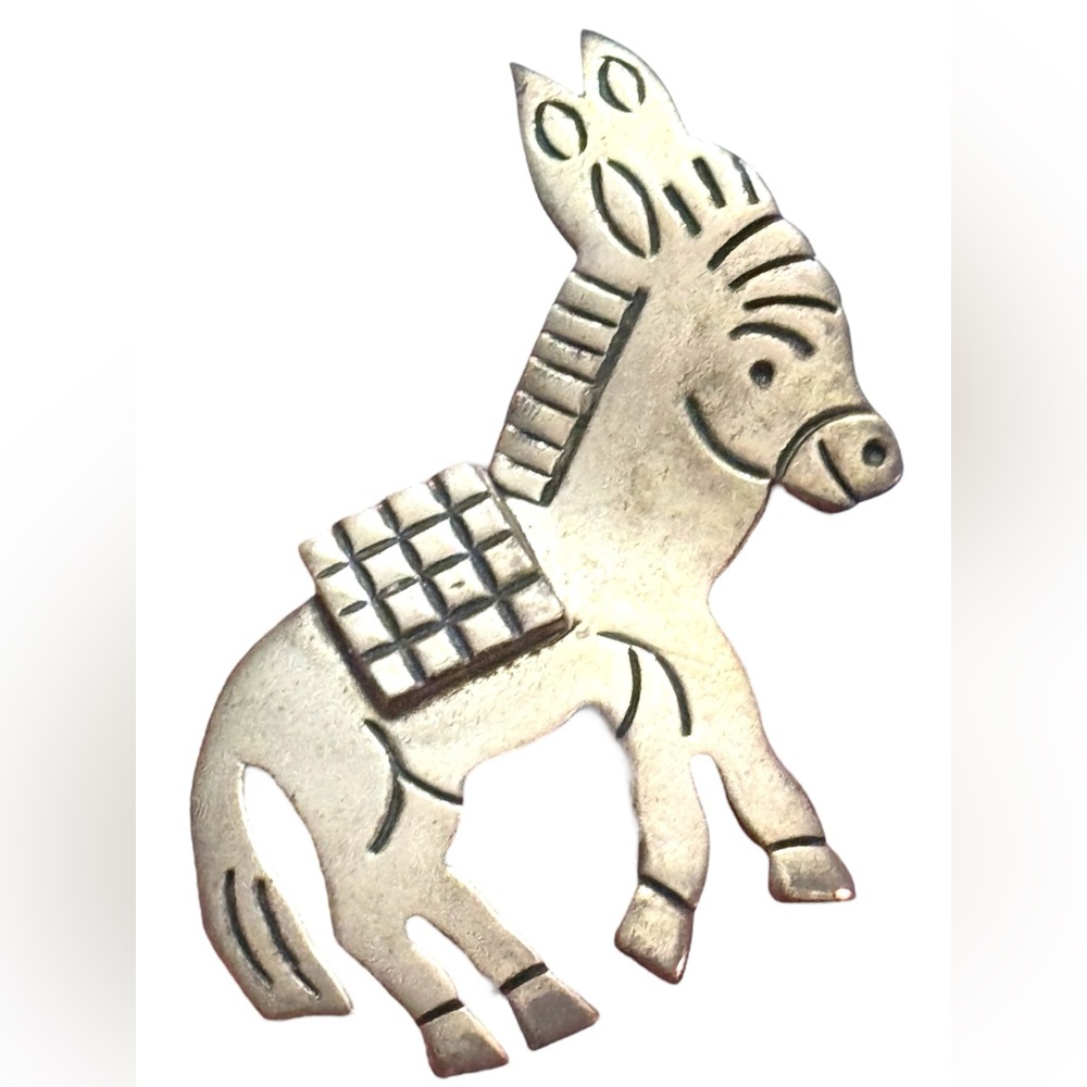 Vintsge Sterling Silver 935 Mexico Donkey Brooch Mid Century 1950s